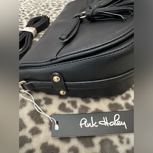 Pink Haley Faux Leather Crossbody Purse with Double Tassels in Black - Picture 4 of 15